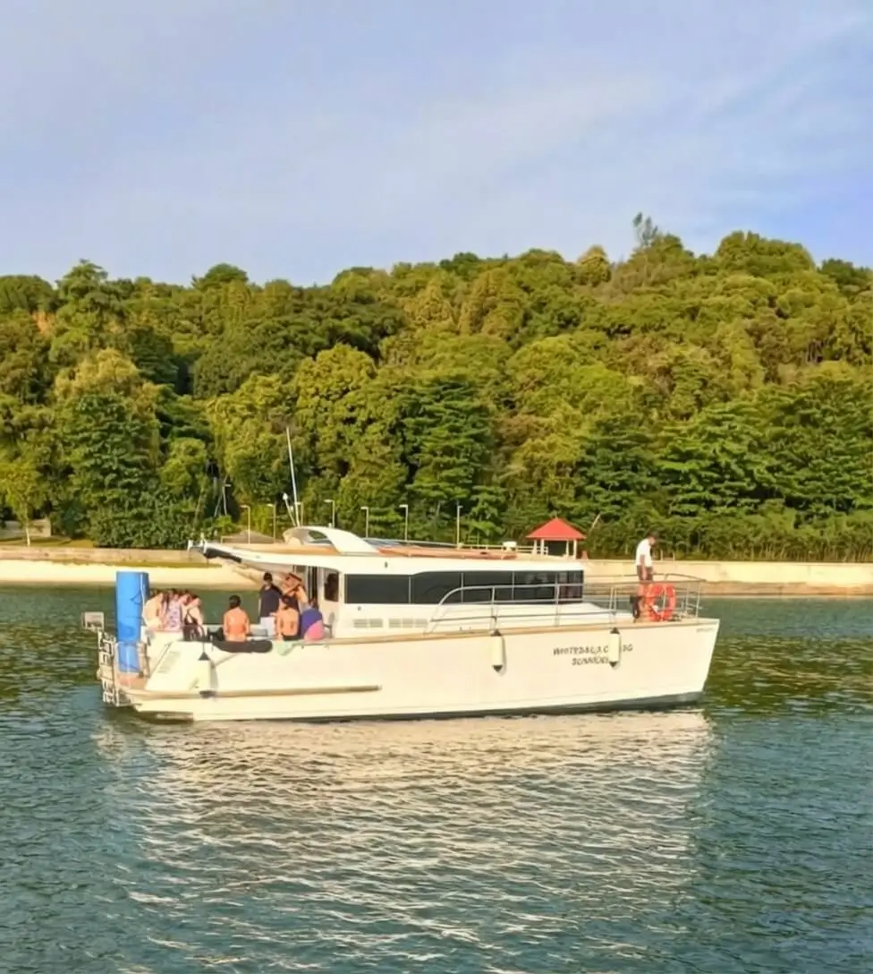 SunRider power catamaran with spacious deck area overlooking Marina Bay and Singapore waters