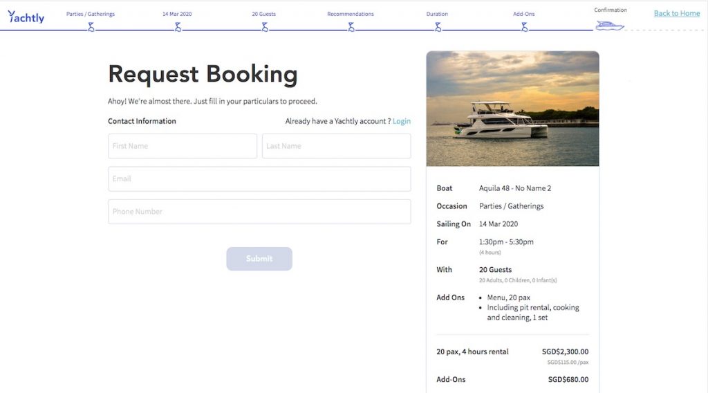 Booking page where you can fill up your particulars