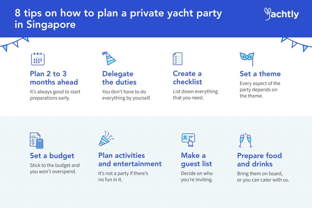 infographic of 8 tips to plan a private yacht party in singapore