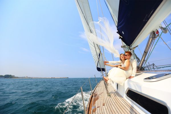 Couple having their wedding on a yacht