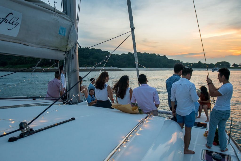 a group of people chilling on the outer deck