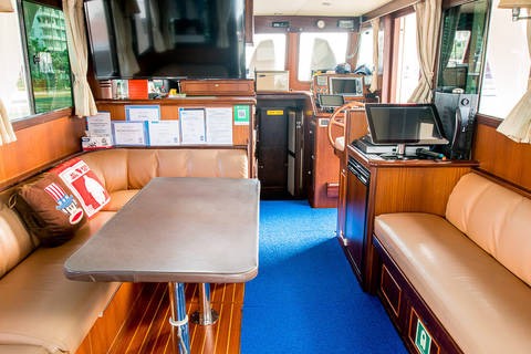 Interior of Clipper Heritage, a boat rental in Singapore