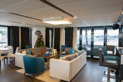 Dining area of the Sunreef Supreme 68, a boat rental in Singapore