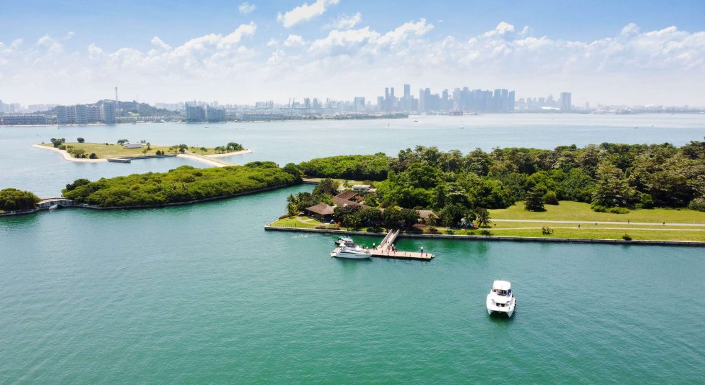 Yacht Rental Tour City Skyline View from Lazarus Island